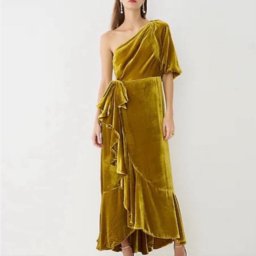 J.Crew collection size 8 chartreuse color, olive green velvet one shoulder dress